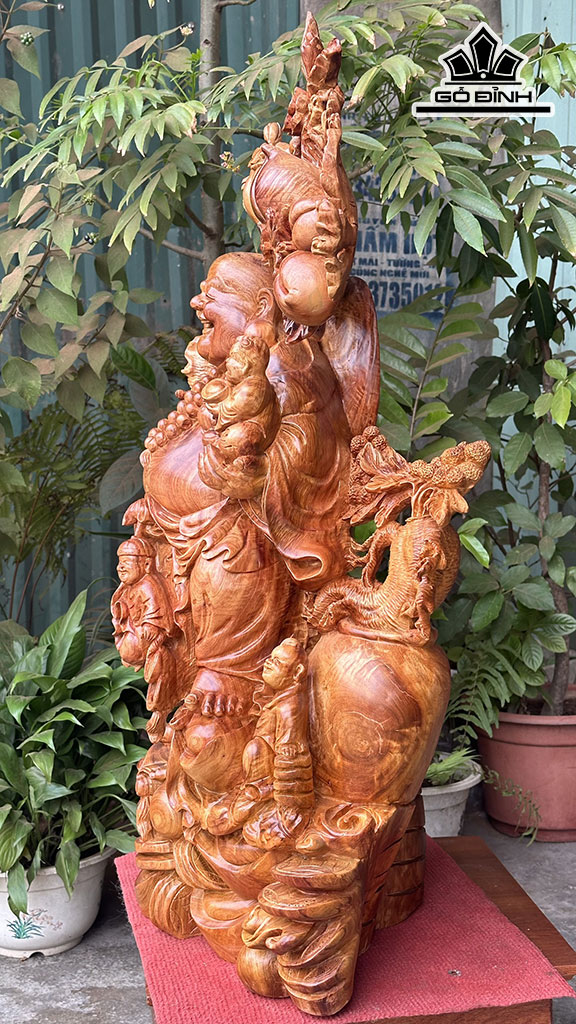 Tượng Phật Di Lặc Ngũ Phúc Gỗ Hương Cao 87 Ngang 50 Sâu 30 (cm)