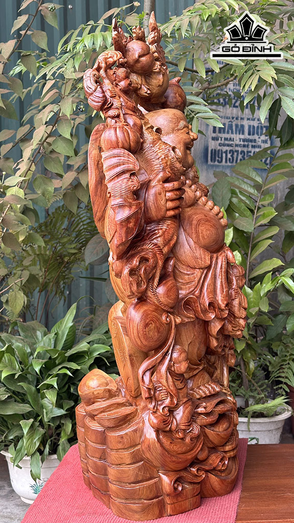 Tượng Phật Di Lặc Ngũ Phúc Gỗ Hương Cao 87 Ngang 50 Sâu 30 (cm)