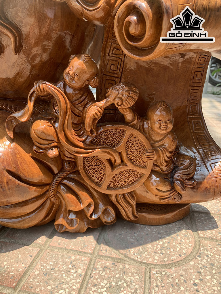 Tượng Phúc Lộc Thọ (Tam Đa) Gỗ Nu Ngọc Am Cao 106 Ngang 52 Sâu 21 (cm)