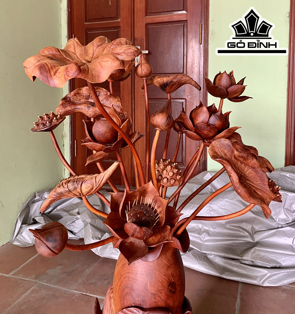 Bình Sen Tam Ngư Gỗ Hương Cao 117 Ngang 38 Sâu 30 (cm)