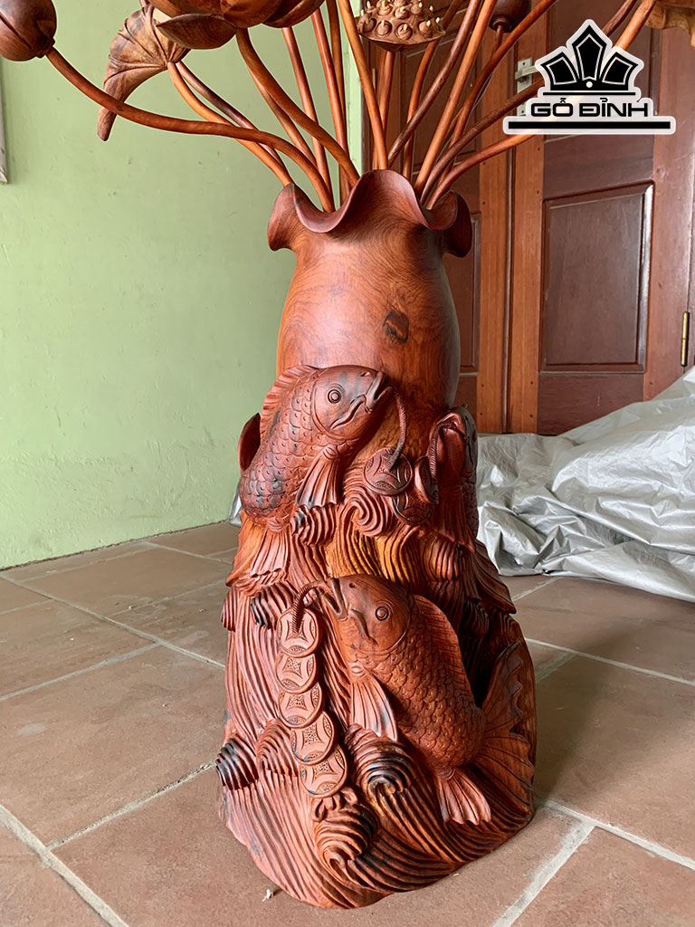 Bình Sen Tam Ngư Gỗ Hương Cao 117 Ngang 38 Sâu 30 (cm)