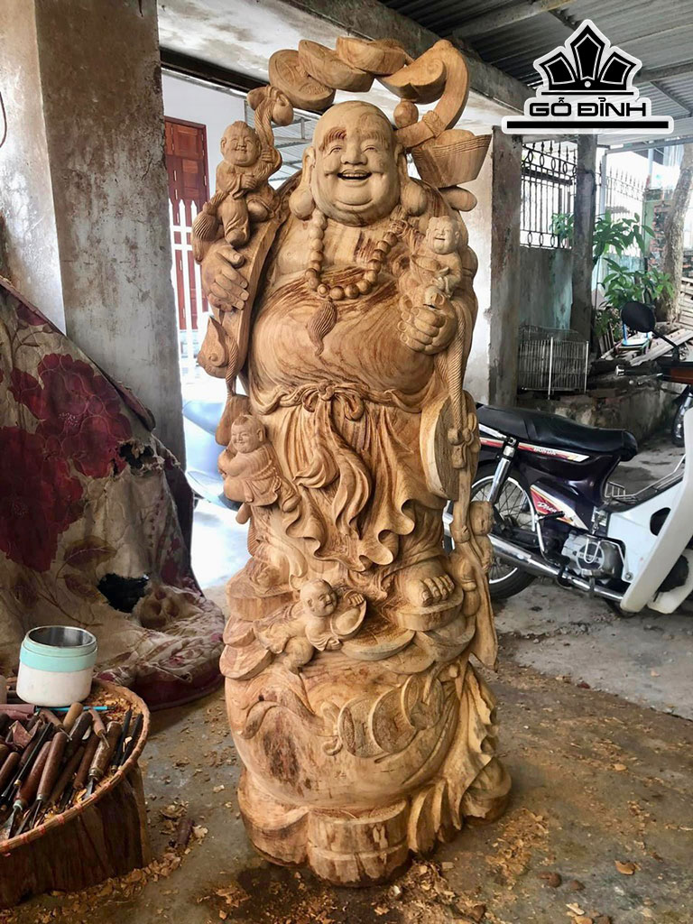 Tượng Phật Di Lặc Ngũ Phúc Gỗ Hương Cao 150 Ngang 60 Sâu 40 (cm)