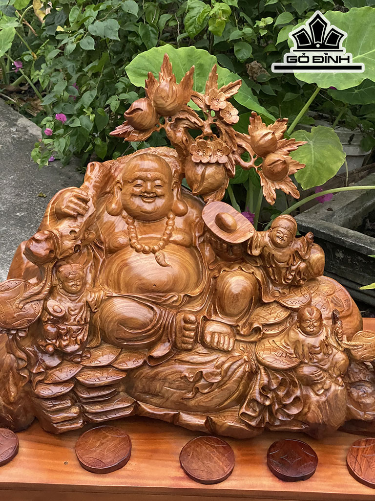 Tượng Phật Di Lặc Tam Phúc Gỗ Hương Cao 52 Ngang 78 Sâu 35 (cm)