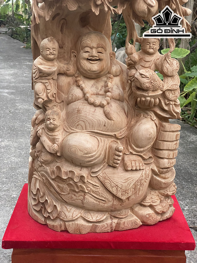 Tượng Phật Di Lặc Tam Phúc Gỗ Ngọc Am Cao 80 Ngang 43 Sâu 27 (cm)