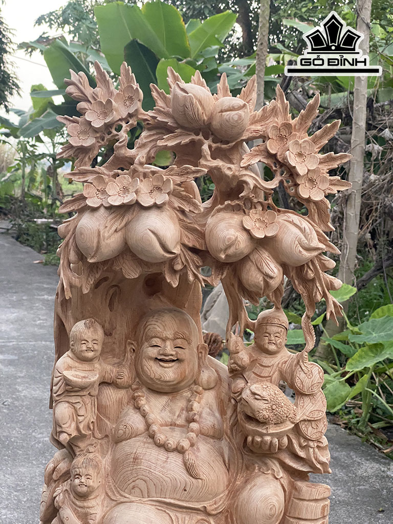 Tượng Phật Di Lặc Tam Phúc Gỗ Ngọc Am Cao 80 Ngang 43 Sâu 27 (cm)