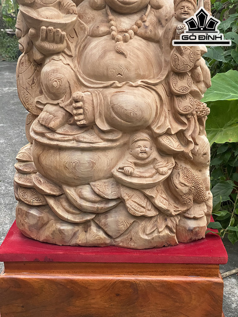 Tượng Phật Di Lặc Tam Phúc Gỗ Ngọc Am Cao 88 Ngang 46 Sâu 27 (cm)