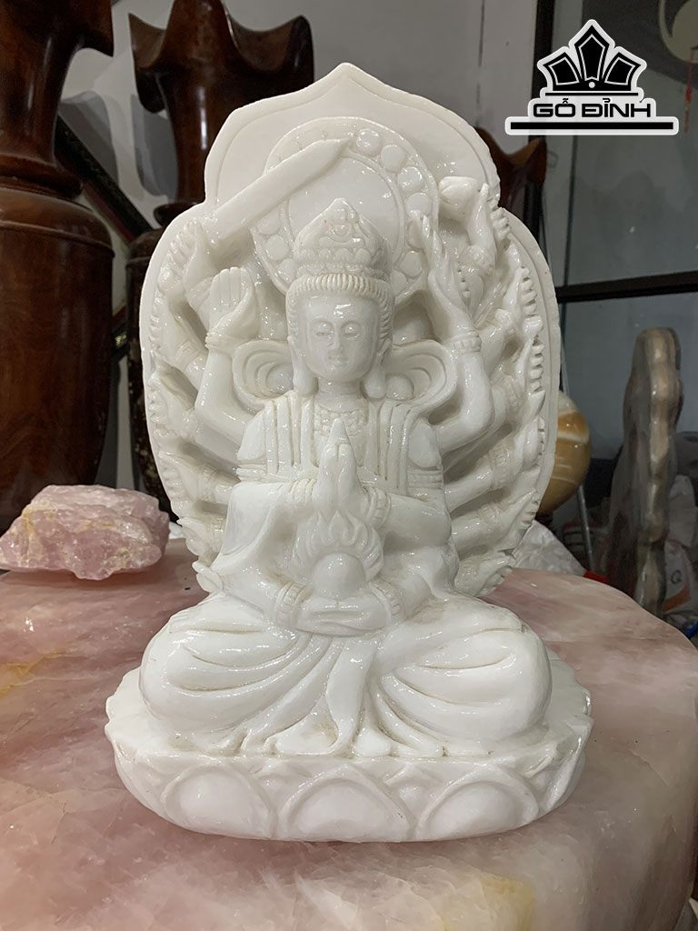 Tượng Phật Thiên Thủ Thiên Nhãn Đá Cẩm Thạch Cao 24 Ngang 28 Sâu 21 (cm)