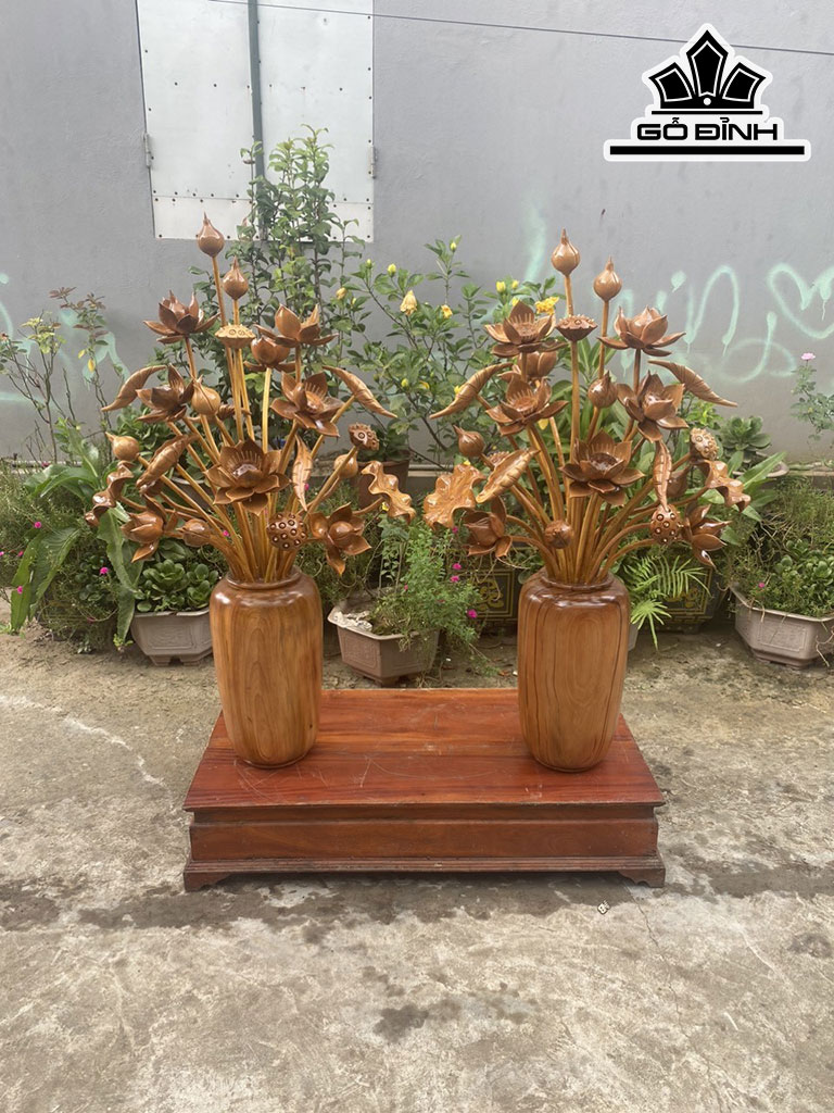 Cặp Bình Hoa Sen Gỗ Ngọc Am Cao 120 Đường Kính 60 (cm)