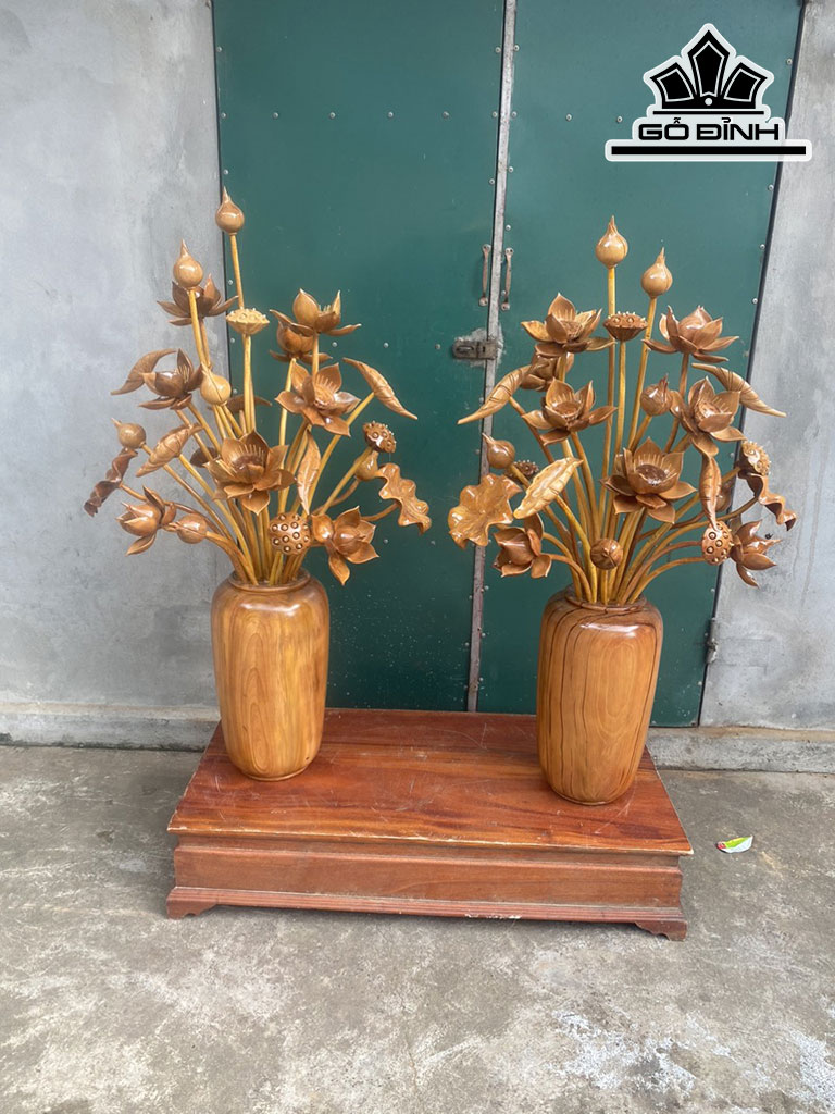 Cặp Bình Hoa Sen Gỗ Ngọc Am Cao 120 Đường Kính 60 (cm)