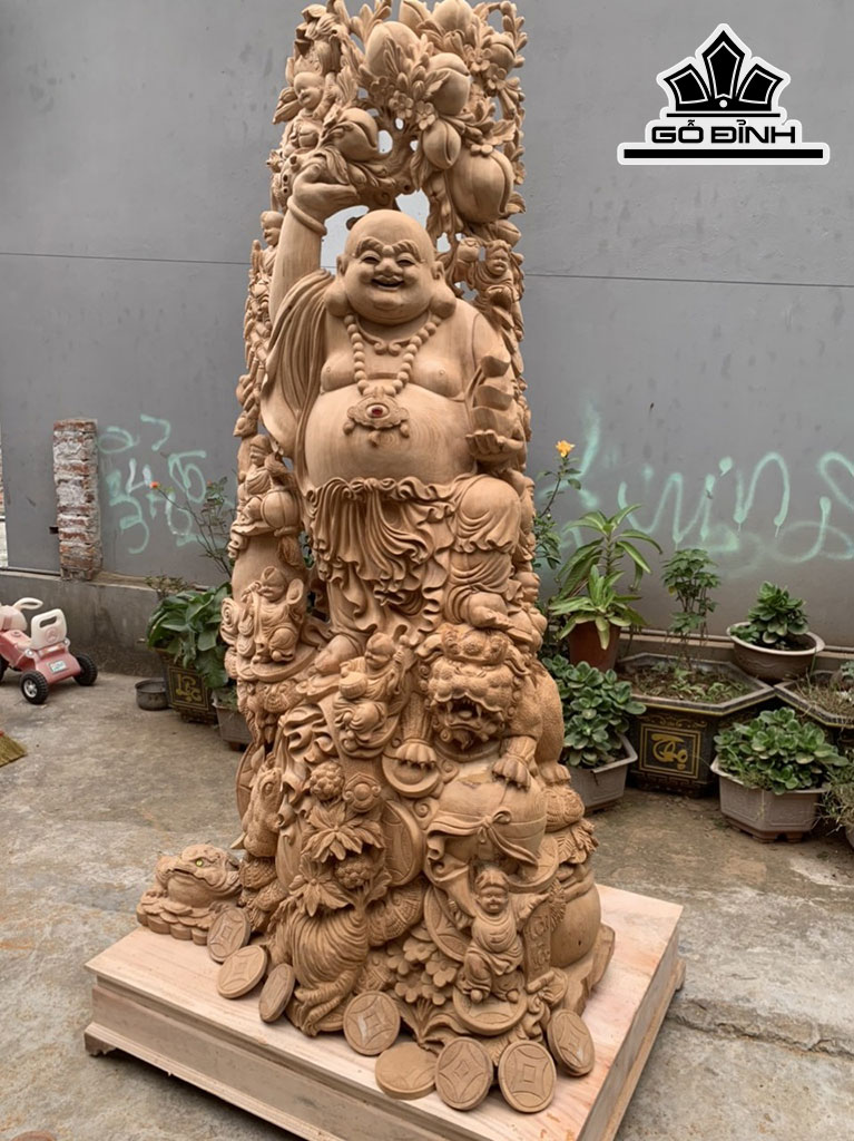 Tượng Phật Di Lặc Cửu Phúc Gỗ Ngọc Am Cao 200 Ngang 98 Sâu 79 (cm)