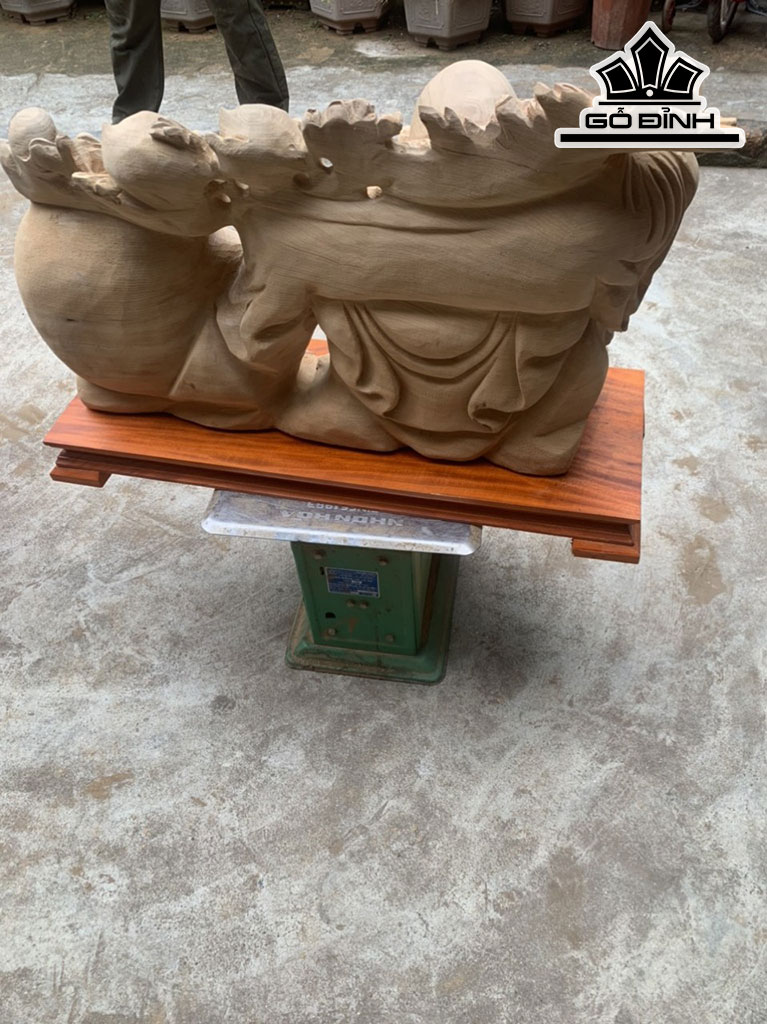 Tượng Phật Di Lặc Nhất Phúc Kéo Bao Tiền Gỗ Ngọc Am Cao 41 Ngang 68 Sâu 18 (cm)