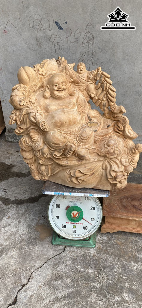 Tượng Phật Di Lặc Tam Phúc Gỗ Ngọc Am Cao 50 Ngang 50 Sâu 28 (cm)