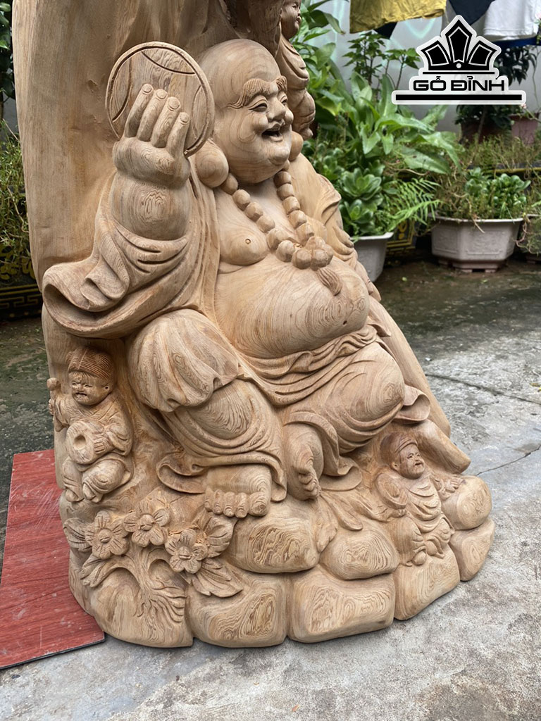 Tượng Phật Di Lặc Tam Phúc Gỗ Ngọc Am Cao 85 Ngang 55 Sâu 30 (cm)