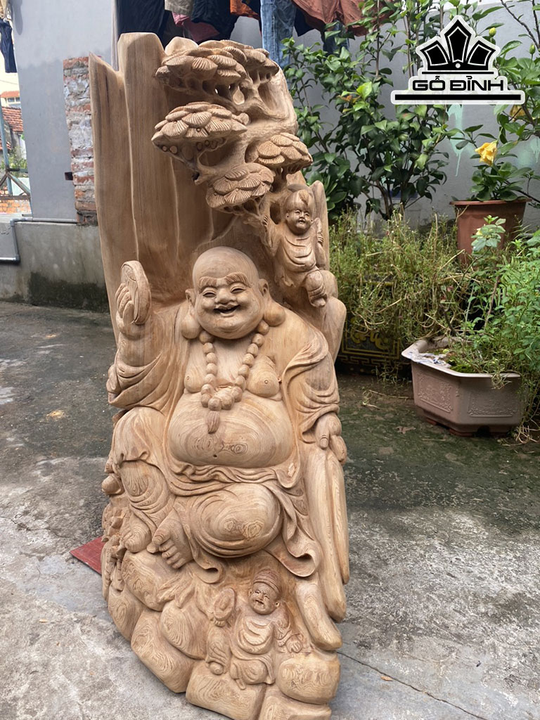 Tượng Phật Di Lặc Tam Phúc Gỗ Ngọc Am Cao 85 Ngang 55 Sâu 30 (cm)