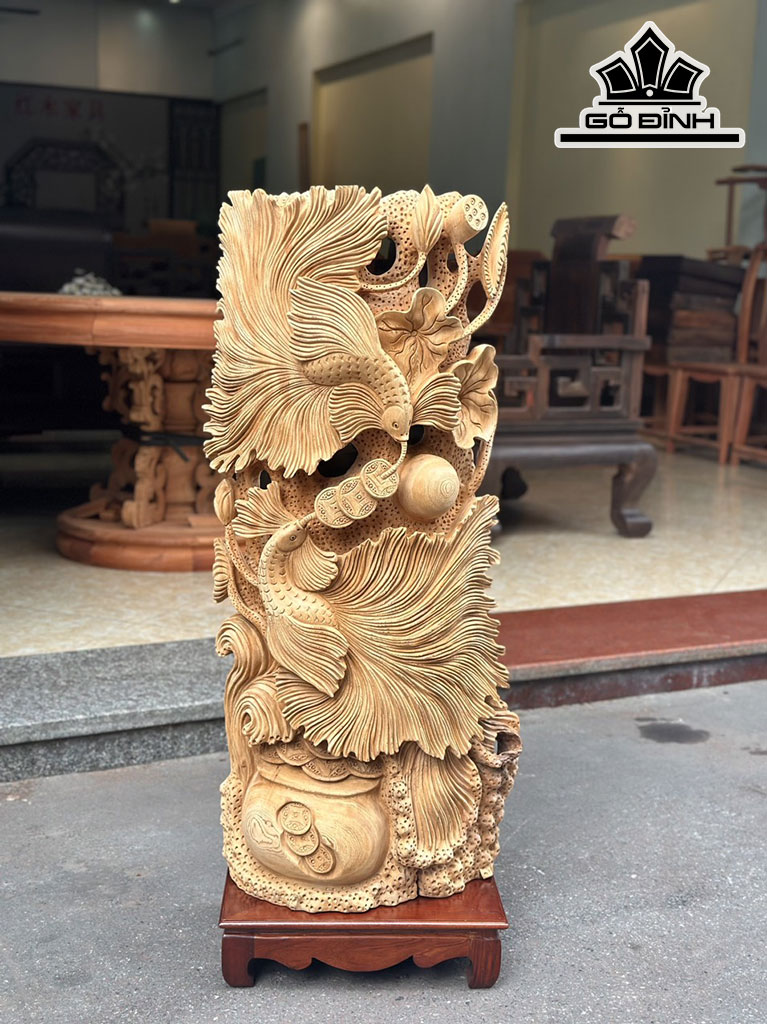Tượng Cá Xiêm Tài Lộc Gỗ Ngọc Am Cao 100 Ngang 45 Sâu 18 (cm)