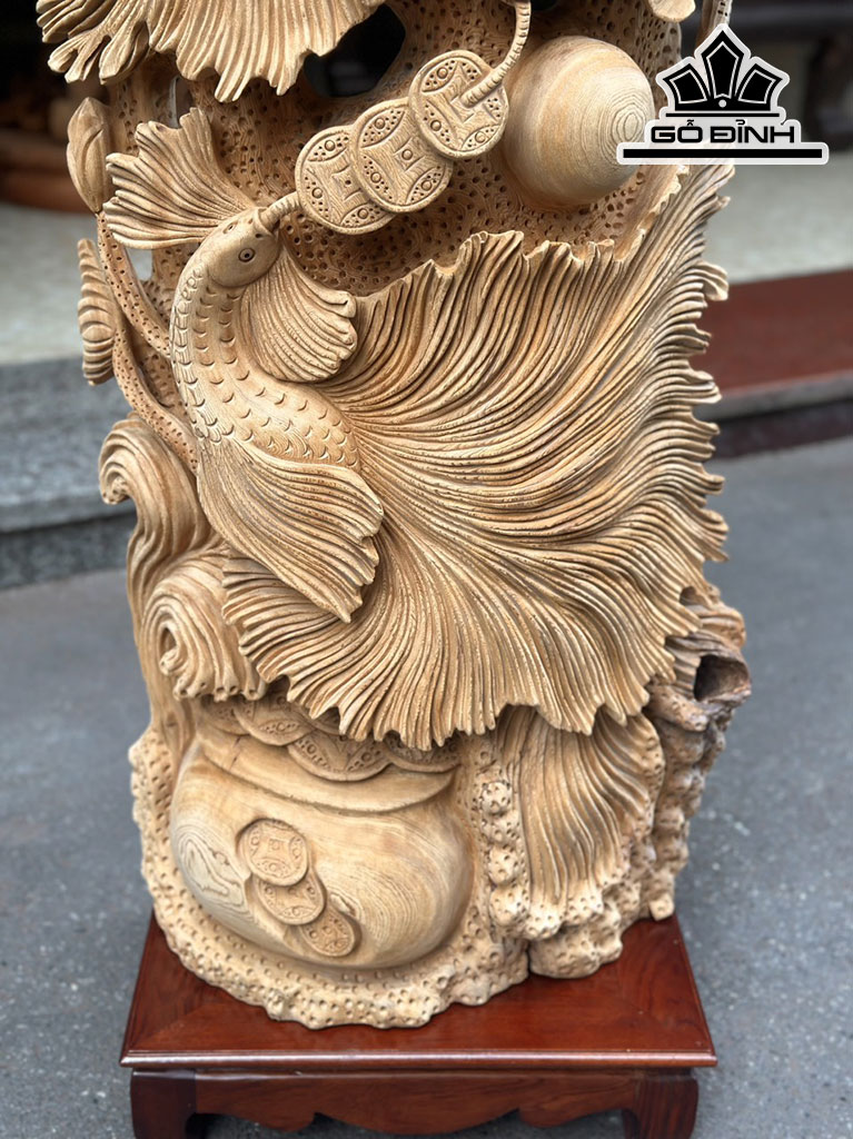 Tượng Cá Xiêm Tài Lộc Gỗ Ngọc Am Cao 100 Ngang 45 Sâu 18 (cm)