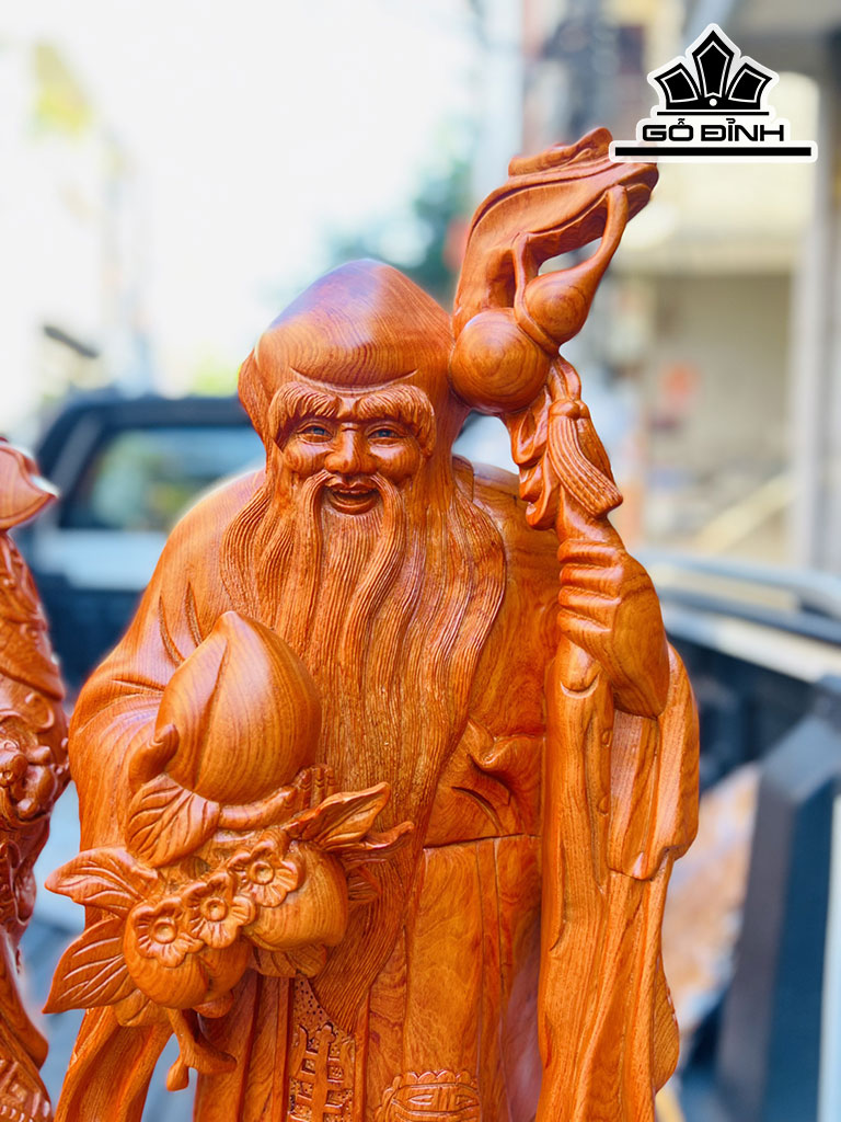 Tượng Phúc Lộc Thọ (Tam Đa) Gỗ Hương Cao 80 Ngang 30 Sâu 22 (cm)