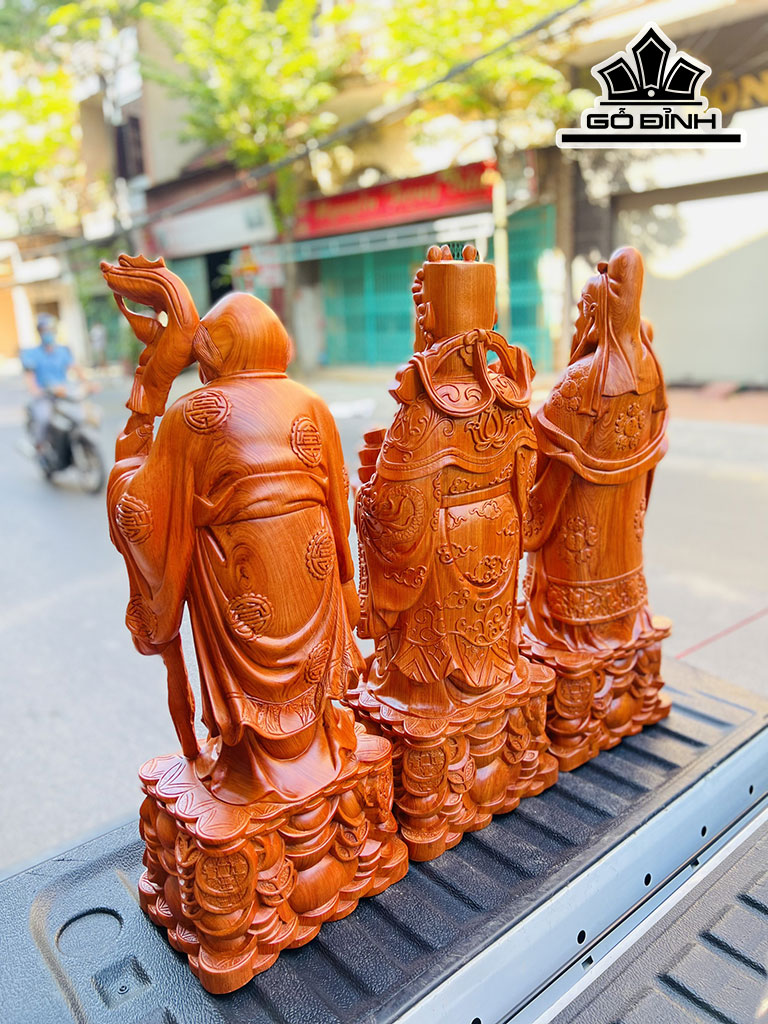 Tượng Phúc Lộc Thọ (Tam Đa) Gỗ Hương Cao 80 Ngang 30 Sâu 22 (cm)