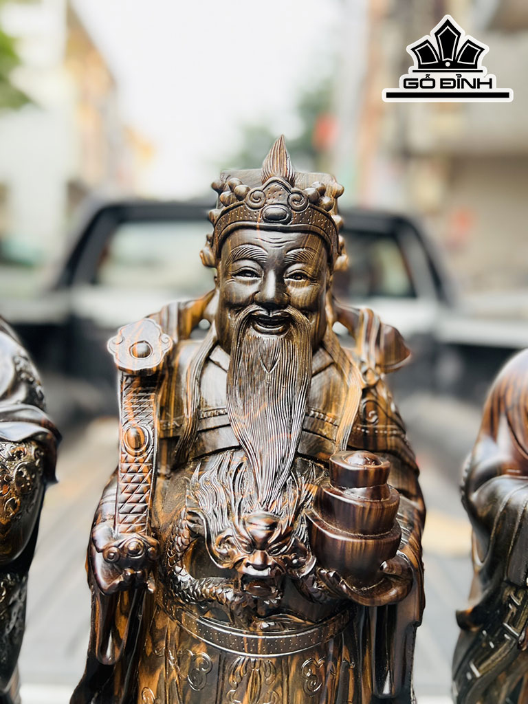 Tượng Phúc Lộc Thọ (Tam Đa) Gỗ Mun Hoa Cao 60 Ngang 22 Sâu 15 (cm)