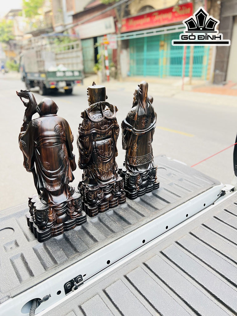 Tượng Phúc Lộc Thọ (Tam Đa) Gỗ Mun Hoa Cao 60 Ngang 22 Sâu 15 (cm)