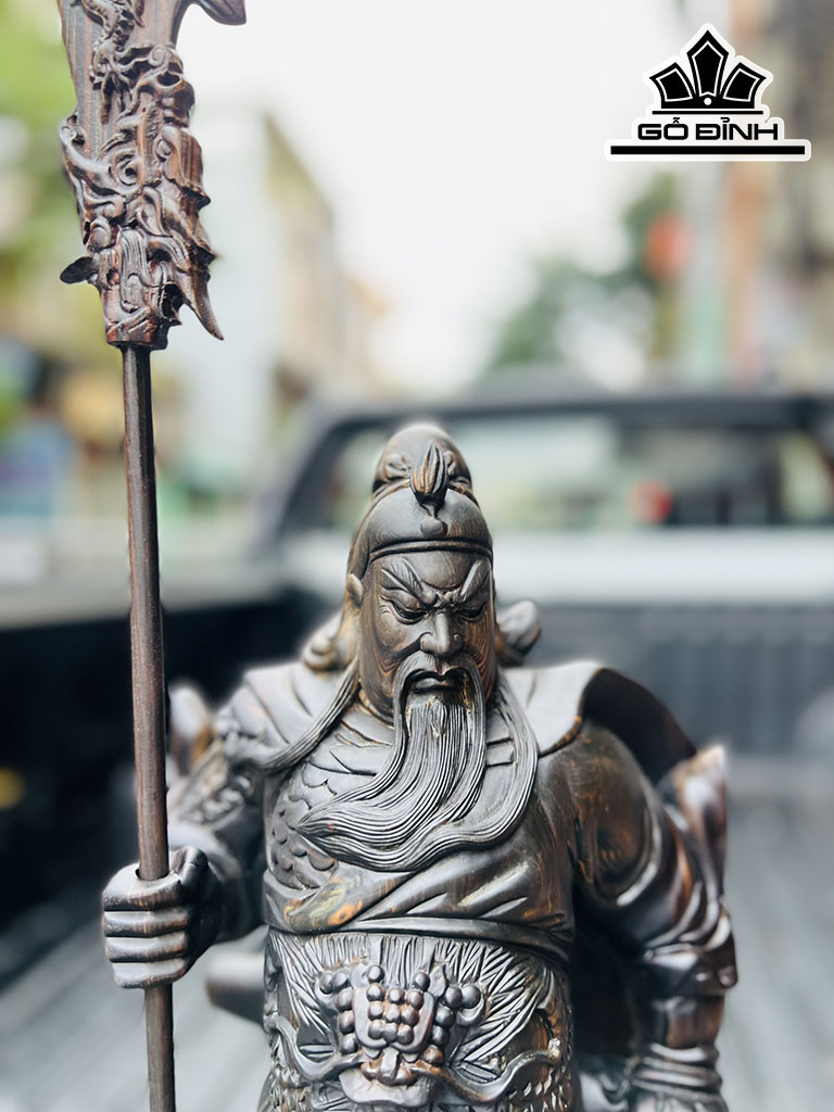 Tượng Quan Công Chống Đao Gỗ Mun Hoa Cao 60 Ngang 21 Sâu 15 (cm)