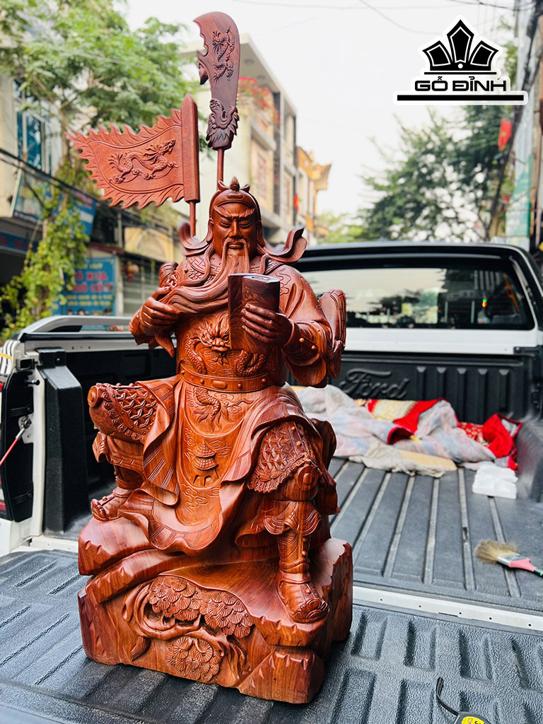 Tượng Quan Công Đọc Sách Gỗ Hương Cao 80 Ngang 42 Sâu 30 (cm)