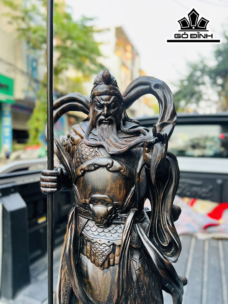 Tượng Quan Công Hổ Phù Gỗ Mun Hoa Cao 80 Ngang 28 Sâu 16 (cm)
