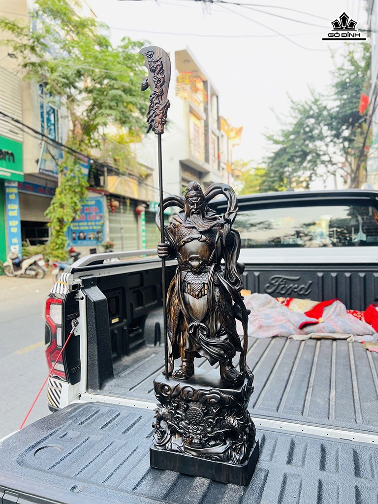 Tượng Quan Công Hổ Phù Gỗ Mun Hoa Cao 80 Ngang 28 Sâu 16 (cm)