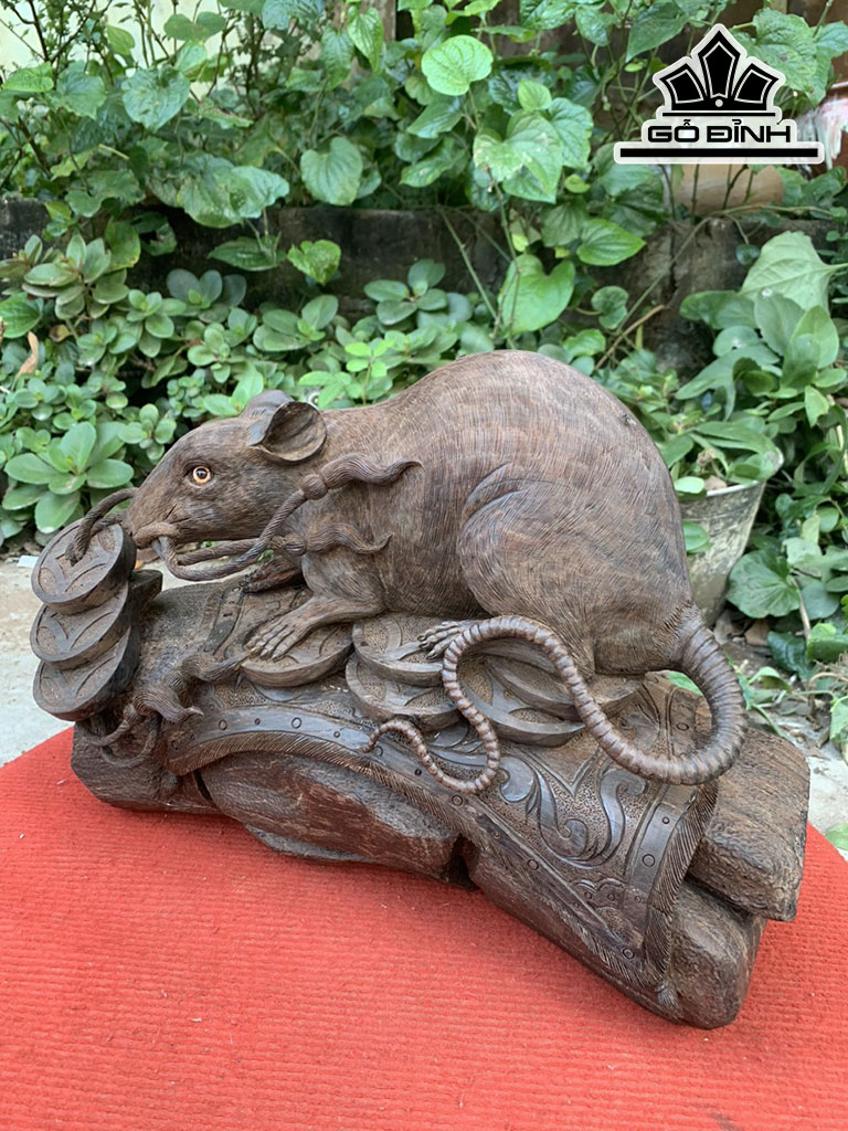 Tượng Chuột Phong Thủy Gỗ Trắc Cao 26 Ngang 38 Sâu 18 (cm)