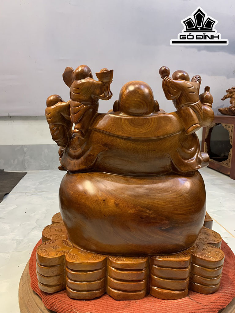 Tượng Phật Di Lặc Ngũ Phúc Gỗ Hương Cao 44 Ngang 42 Sâu 35 (cm)