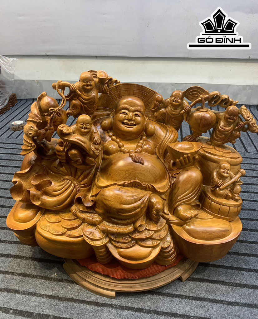 Tượng Phật Di Lặc Ngũ Phúc Gỗ Hương Cao 56 Ngang 77 Sâu 45 (cm)
