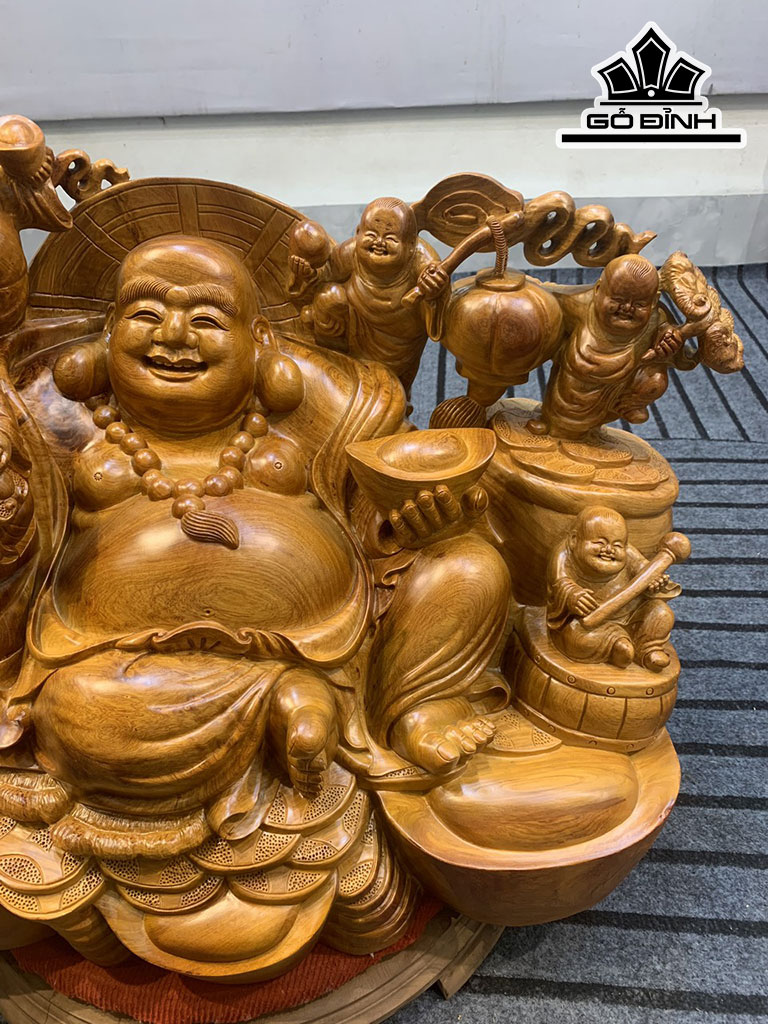 Tượng Phật Di Lặc Ngũ Phúc Gỗ Hương Cao 56 Ngang 77 Sâu 45 (cm)
