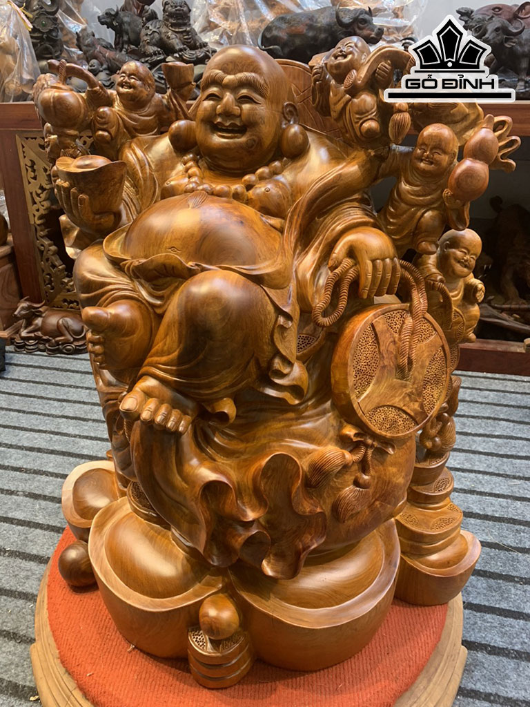 Tượng Phật Di Lặc Ngũ Phúc Gỗ Hương Cao 58 Ngang 60 Sâu 46 (cm)