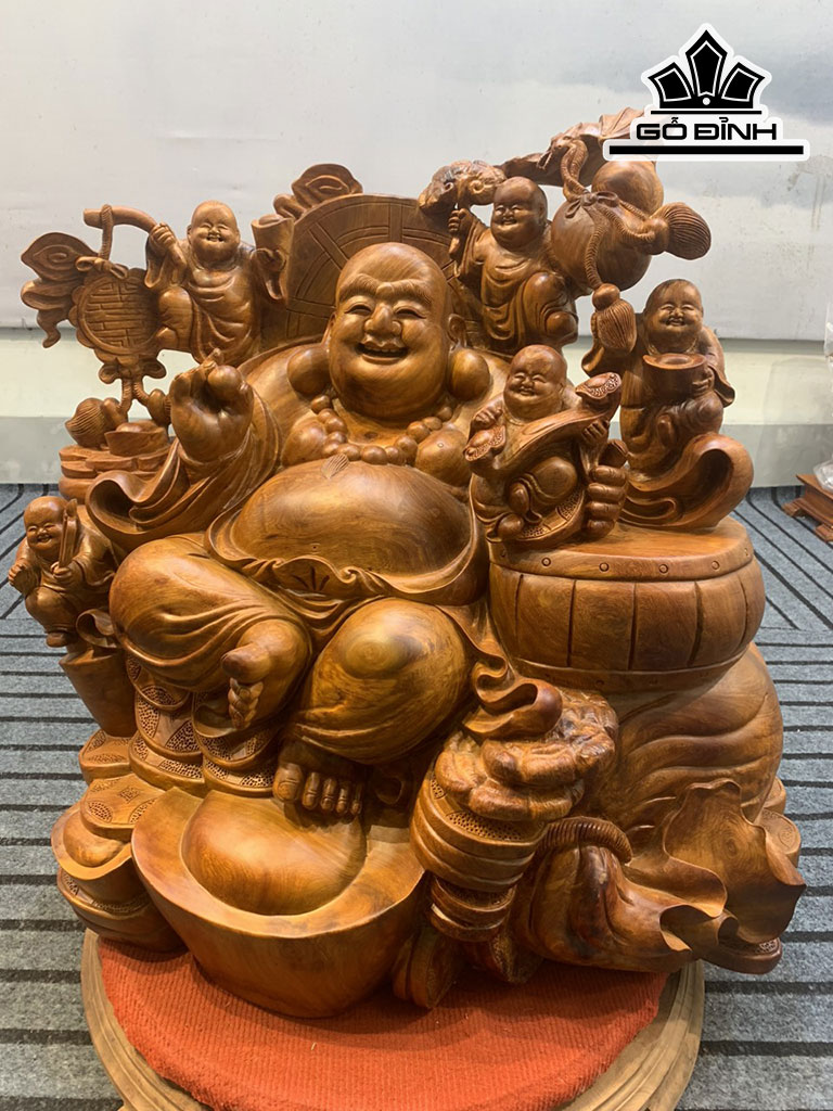 Tượng Phật Di Lặc Ngũ Phúc Gỗ Hương Cao 66 Ngang 68 Sâu 40 (cm)