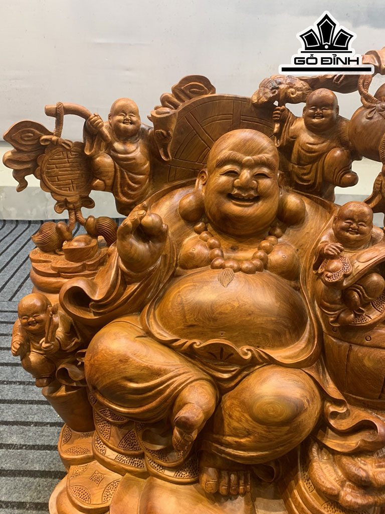 Tượng Phật Di Lặc Ngũ Phúc Gỗ Hương Cao 66 Ngang 68 Sâu 40 (cm)