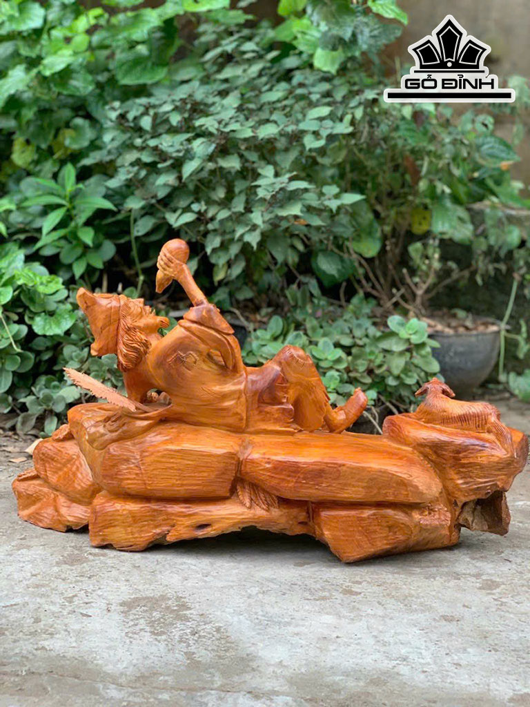 Tượng Phật Tế Công Gỗ Hương Cao 43 Ngang 74 Sâu 27 (cm)