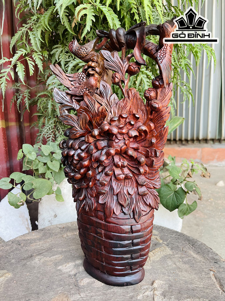 Giỏ Hoa Gỗ Trắc Cao 40 Ngang 20 Sâu 13 (cm)