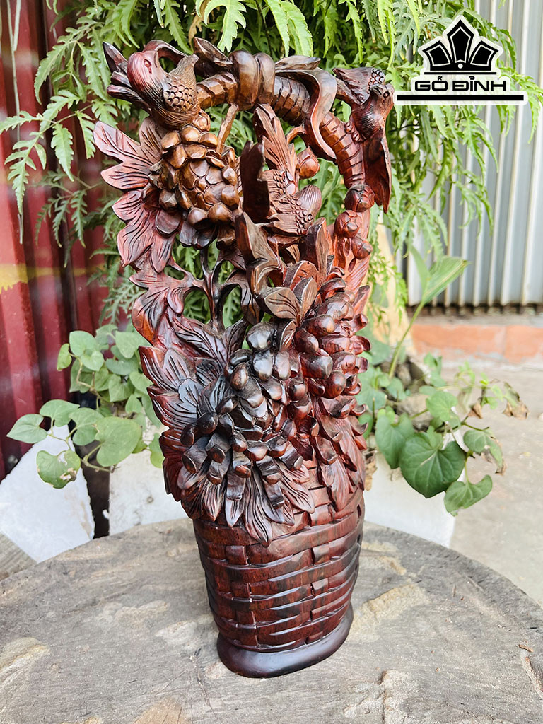 Giỏ Hoa Gỗ Trắc Cao 40 Ngang 20 Sâu 13 (cm)