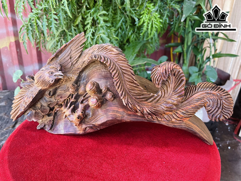 Tượng Chim Phượng Hoàng Gỗ Trắc Cao 15 Ngang 35 Sâu 11 (cm)