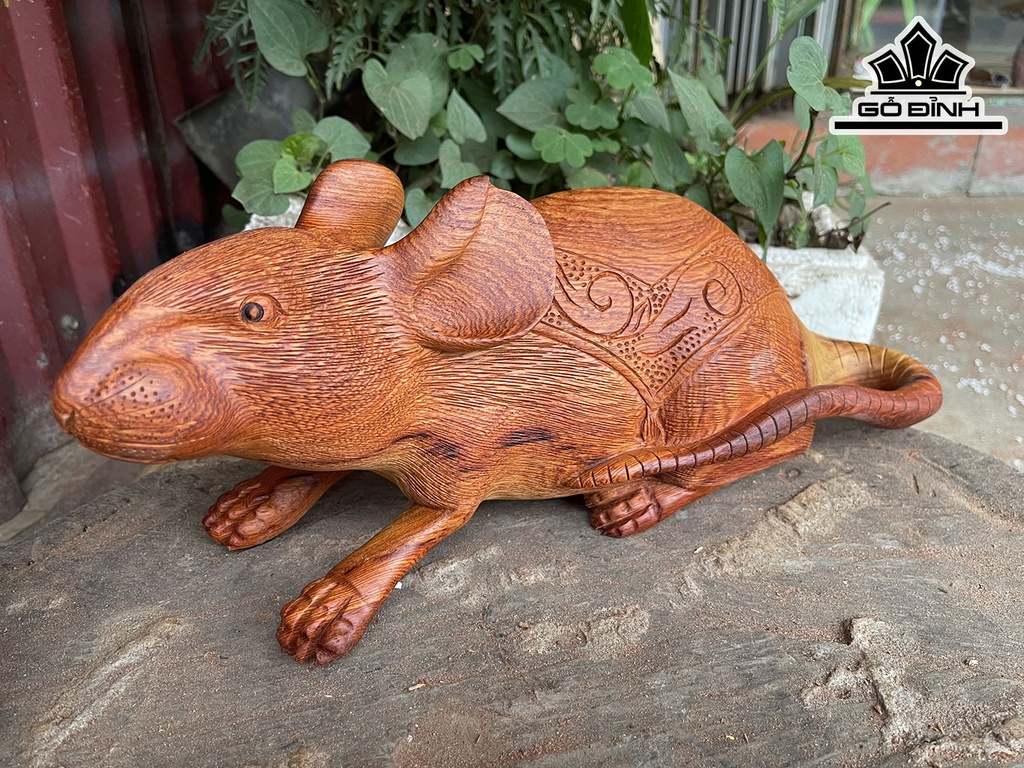 Tượng Chuột Phong Thủy Gỗ Hương Cao 15 Ngang 38 Sâu 12 (cm)