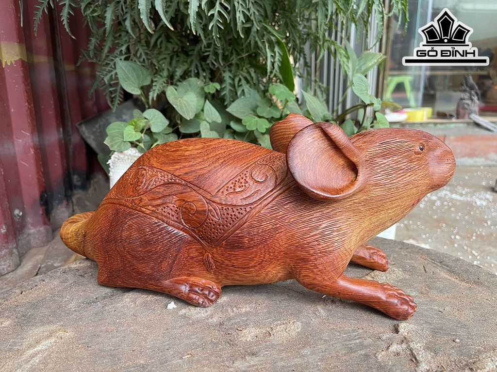 Tượng Chuột Phong Thủy Gỗ Hương Cao 15 Ngang 38 Sâu 12 (cm)