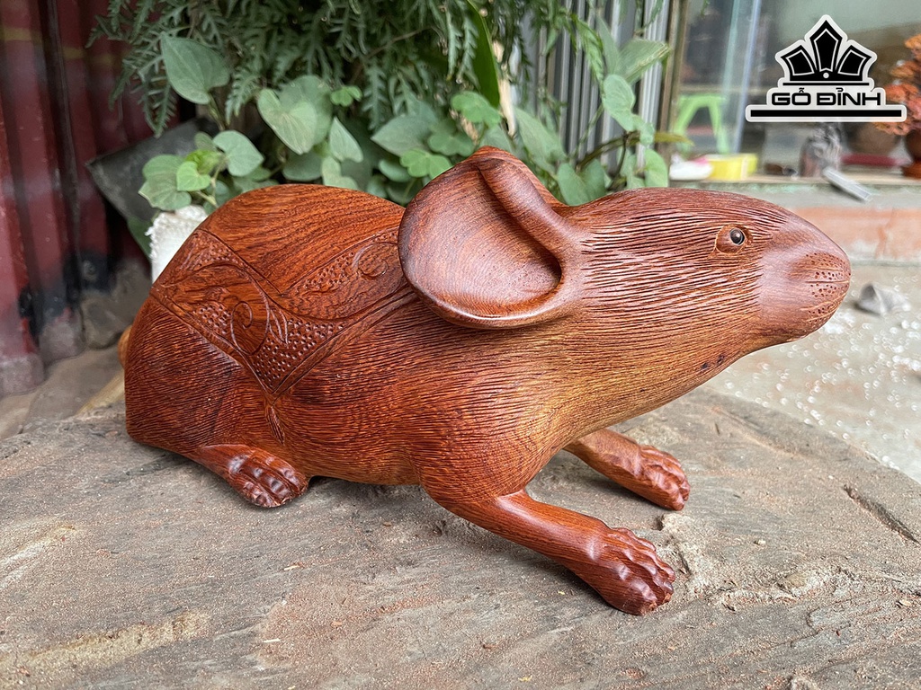 Tượng Chuột Phong Thủy Gỗ Hương Cao 15 Ngang 38 Sâu 12 (cm)