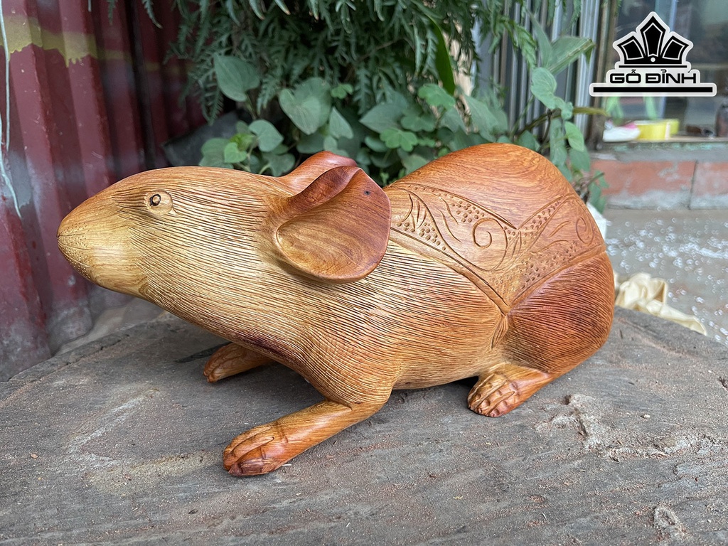 Tượng Chuột Phong Thủy Gỗ Hương Cao 15 Ngang 38 Sâu 12(cm)Gỗ Hương