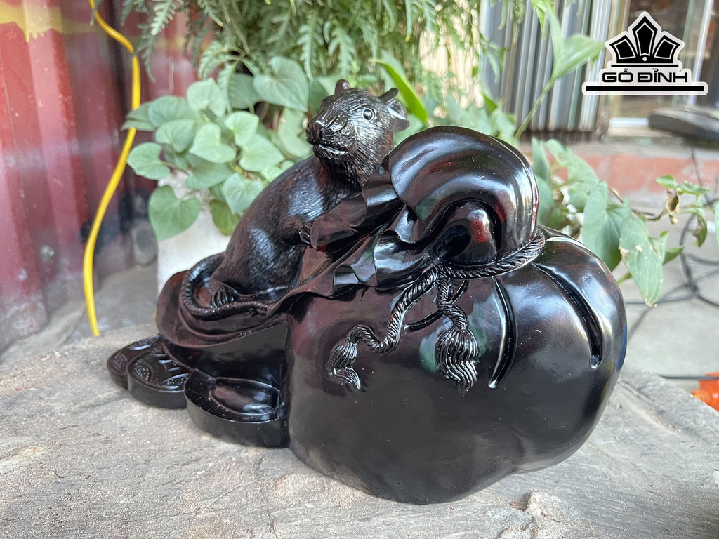 Tượng Chuột Phong Thủy Gỗ Trắc Cao 17 Ngang 27 Sâu 14 (cm)