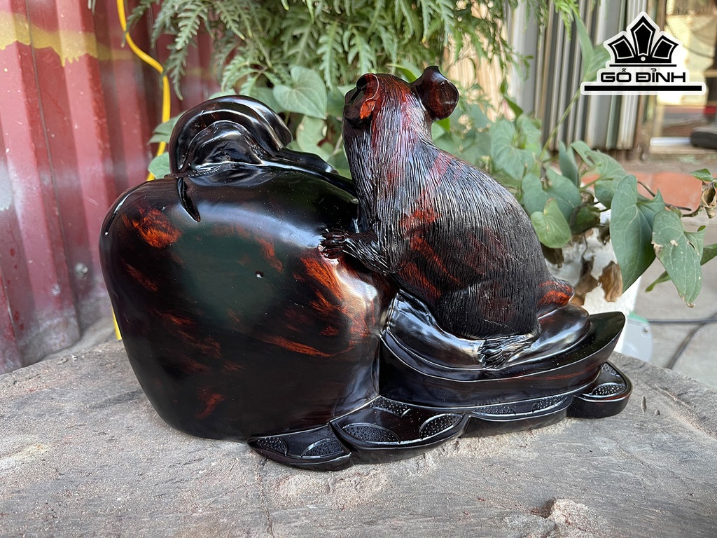 Tượng Chuột Phong Thủy Gỗ Trắc Cao 17 Ngang 27 Sâu 14 (cm)