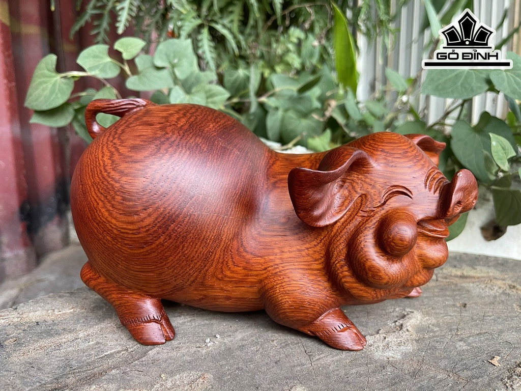 Tượng Heo Gỗ Hương Cao 11 Ngang 19 Sâu 11 (cm)