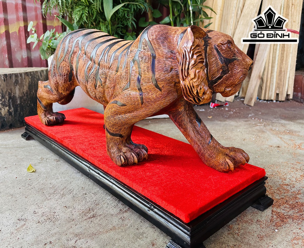 Tượng Hổ Phong Thủy Gỗ Hương Cao 26 Ngang 70 Sâu 20 (cm)