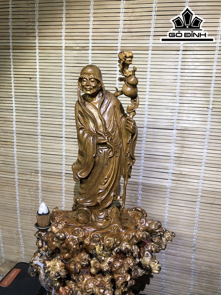 Tượng La Hán Trường My Gỗ Nu Trâm Vàng Cao 42 Ngang 18 Sâu 11 (cm)