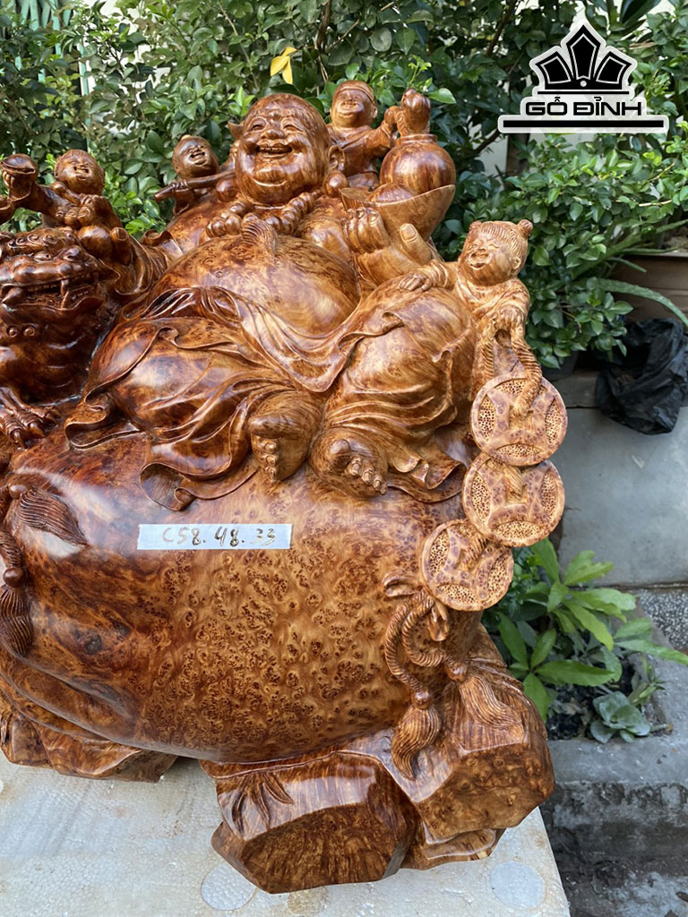 Tượng Phật Di Lặc Ngũ Phúc Gỗ Nu Ngọc Am Cao 58 Ngang 48 Sâu 33 (cm)