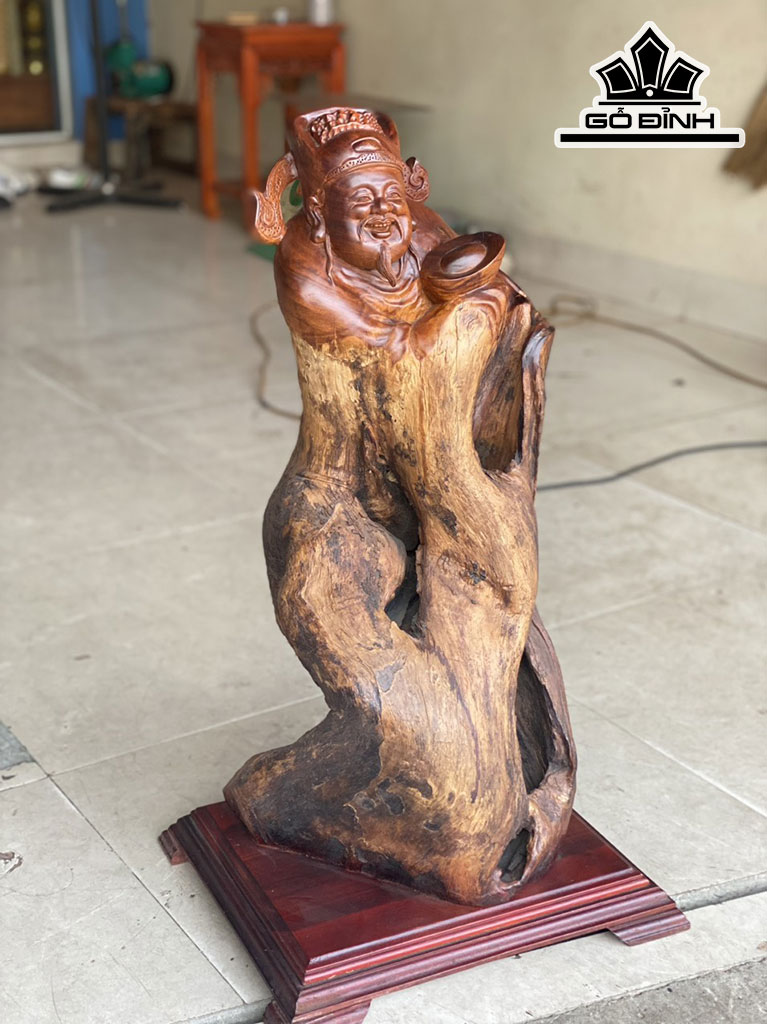 Tượng Thần Tài Gỗ Hương Cao 75 Ngang 30 Sâu 30 (cm)